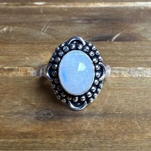 Vintage Rainbow Moonstone Gemstone Ring Size 6.5 Silver 925 Cottagecore Boho